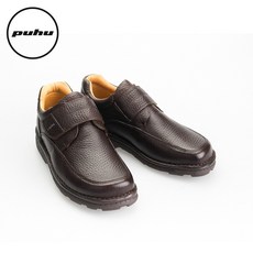 PUHU彪琥 手縫大底黏帶式真皮男鞋-深咖】MIT台灣製 真皮皮鞋 寬楦頭 黏帶皮鞋