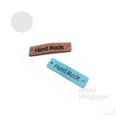 라온픽 인조가죽소재 핸드메이드 라벨 핸드메이드직조라벨, 파란색, 1개
