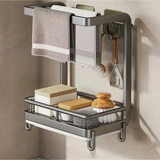 스페셜라이프 무타공 싱크대 접착식 주방 행주 건조대 수세미 거치대, 가로형 그레이