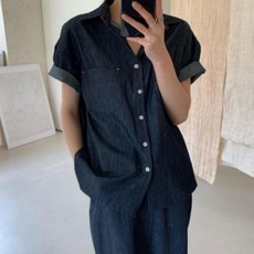 데님 코디세트 캐주얼 반팔 스커트 셋업 스타일리쉬 데일리 여행