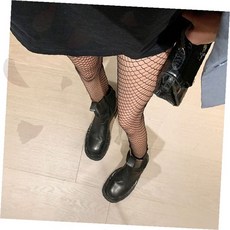 여성 망사 스타킹 레이스업 워커 부츠 펑크 고딕 스트리트 패션 코디