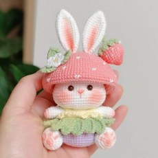 손뜨개 DIY 뜨개질 핑크 토끼 딸기모자 케릭터 귀여운 핸드메이드 선물비니, 2개