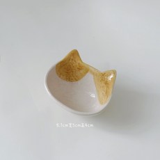 NVLIV北歐居家 陶瓷貓咪醬料碟 醬料盤 日式調味碟 沾醬碟 醬油碟 小菜碟 陶瓷小碟子, 1個, 深迷你醬料碟-黃耳貓