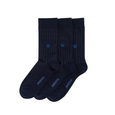 임페리얼 남성 스트라이프 장목 3족 세트 양말 네이비 VACI30249, 001