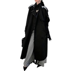 Utcoco 여성용 2025 패션 더블 브레스트 롱 트렌치 코트 방풍 클래식 라펠 오버코트 벨트 포함 블랙. XS 167811, 블랙