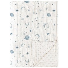 Konssy 유니 남아 여아용 아기 담요 모슬린 면 전면 및 도트 플리스 뒷면이 있는 매우 부드러운 아기방 밍키 신생아 침대 담요 158629, Star