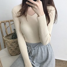 모던 슬림핏 브이넥 이너 기본 골지 긴팔 니트 got+756LS