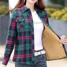 겨울 융털 여성 기모 슬림핏 여자 방한 기모체크 체크 여성티 레드 셔츠 남방