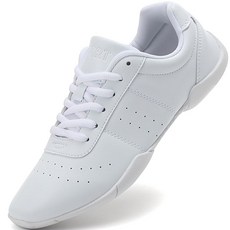 Kvwqoty 화이트 치어 슈즈 여자 댄스 애슬레틱 체조 트레이닝 테니스 대회 운동화 유연한 가죽 치어리딩 텀블링 키드 청소년 스니커즈