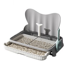 開放式抽屜貓砂盆，冰梅藍色，加大空間，附貓砂鏟，18mm網格, 極簡灰47cm, 1個