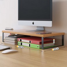 사무실 데스크탑 컴퓨터 모니터 높이 나무 조절 정리대 스탠드 라이저 베이스 수납 다기능 재질 패드, 통나무 블랙 프레임 30x20x8cm