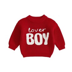 유아 남아용 발렌타인 데이 스웨터 의상 긴소매 자수 니트 탑 겨울 풀오버 유아 가을 옷 Lover Boy Red 유아 18-24개월