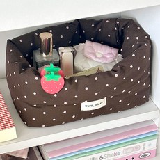 민들레상점 러블리 도트 누빔 수납 바구니, 브라운, 1개