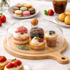 테이블 우드 원형도마 돔커버세트, 1개, 투명