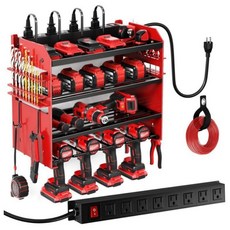 벽걸이형 전동공구 보관대 벽선반 강력 고강도 드릴 선반 미니수납함 활용, 1단, 레드 - 4층 4지지대 전원없음