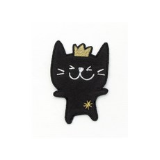 퀼트스타 왕관 고양이 봉제식 와펜, 블랙, 1개