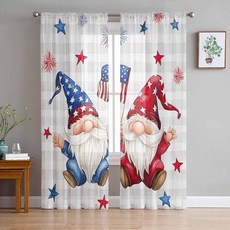 TSRSUNFLOWER 독립 기념일 시어 창문 커튼 수채화 애국 별 꽃무늬 커튼 드레이프 봉 포켓 보일 트리트먼트 거실 침실용 너비 132.1cm x 길이 213.4cm(52