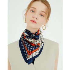 25FW [SILK100%]네이비 DD패턴 스퀘어 실크스카프 DCSC5F024N2