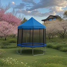 야외 트램폴린 점핑 방방이 캠핑장 놀이터 점프업 트램펄린, 1.83m 트램펄린 + 캐노피 (파란색)