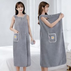 하임하이 여성용 착용식 목욕타월 코랄벨벳 대형 샤워가운 욕실타월, 그레이