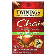트와이닝스 향 홍차 차이 디카페인 20 티백 40g Twinings Flavored Black Tea Chai Decaffeinated 20 Tea Bags 1, 1개입, 1개