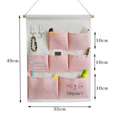佈藝掛式收納袋 壁掛牆麵雜物袋 簡約多層儲物袋 宿舍衣櫃門後牆掛袋, 粉點貓咪35*50cm,見詳情  送粘鉤