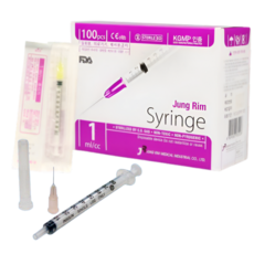 정림 일회용주사기 1cc 26g 1인치 의료용 바늘 멸균 개별포장, 100개, 1ml 26g 1/2