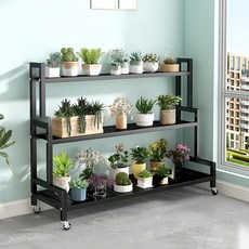 DP동봉국제무역 화분진열대 이동식 정리 선반 스텝형 대형 다용도 실내 베란다, 3단, 블랙 120cm