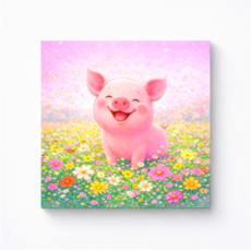 백앤아트 미소 심쿵 빵글 행운 핑크 복돼지 그림 캔버스 액자 꽃밭 풍수 인테리어 거실 액자, 04 행운 복돼지 캔버스액자