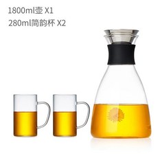 家用冷水壺玻璃耐熱高溫晾涼白開水杯扎壺防爆大容量透明水瓶套裝 威廉, 1個, 1.8l+水杯
