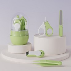 嬰幼兒指甲剪套裝 新生兒寶寶專用安全指甲刀鉗, 豪華款/5件套】綠色（TPE內託無異味）, 1個
