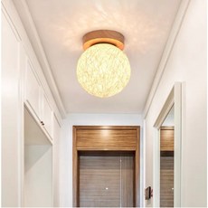 HUGO LIGHTING 日系藤藝麻球吸頂燈 可換燈泡 原木盤底盤設計, 橙色【超商限購2盞】,實木原木底座12cm, 1個