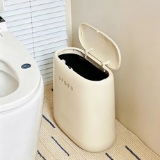 원터치 휴지통 슬림 틈새 쓰레기통 밀폐 커버형 욕실 화장실 방수 12L, 베이지