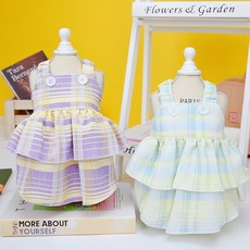 체크 프릴 원피스 / 강아지 고양이 캉캉 이중 치마, 스카이, 1개