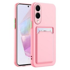 TSAYGFK 삼성 갤럭시 S25 엣지 케이스 미니멀리스트 신용 카드 홀더 TPU 실리콘 긁힘 방지 슬림 카드 슬롯 지갑 케이스 보호 커버 폰 케이스 S25 엣지 5G 6.7인, Samsung S25 edge, 핑크