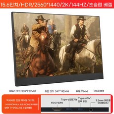 13인치 포터블 모니터 디스플레이 거치식 게이밍 터치 미러링 거치형, U. 15.6인치 2K TypeC 144Hz, 1cm