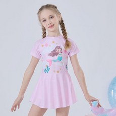 兒童美魚公主可愛卡通印花連體裙式泳裝