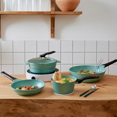 쿡핏 매직백금 인덕션 후라이팬 냄비세트 4종 IH 세라믹코팅, 민트, 2) 4종[24팬+30웍+18편수+24양수], 1세트