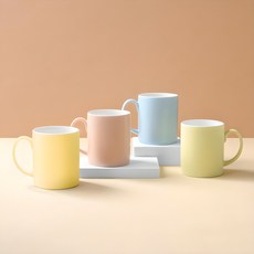 Happy Jeong Korea簡約馬克杯霧面 4入組 350ml, 粉紅色 + 藍色 + 黃色 + 蘋果綠, 1個
