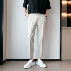 【Comoon_Shop】素色九分西裝褲男士 英倫風 免燙 緊身窄管褲 休閒褲子男