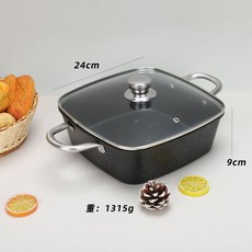 方形雙耳湯鍋 20cm 不粘蒸燉鍋, 1個, 24cm