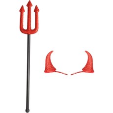 인센스 글리터 레드 데블 혼 헤어 클립과 피치포크 할로윈 코스튬 세트