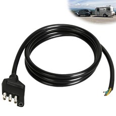 메카모 4방향 트레일러 엔드 커넥터 와이어 5피트 재킷 케이블 헤비 듀티 18AWG 4핀 플랫 라이트 플러그 색상 코드 순 구리 측면 남성 교체 4와이어 히치 배선, 1개