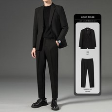 ANYOU 남성 비즈니스 정장 세트 오피스 출근용 슬림핏 재킷 바지 면접 결혼식