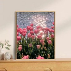 보석십자수 diy 큐빅 액자 취미 인테리어 공예, 붓+페인트+내부 프레임, 30 x 40, 003 튤립