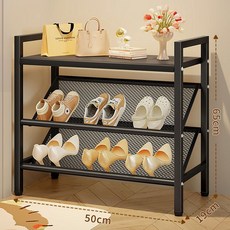 簡易鞋架家用收納架鞋櫃室內鞋子置物斜放簡易小型鞋架門口鞋櫃, 1個, 黑色【3層50cm】夾縫碳鋼款+頂層置物