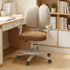 홈잼 인체공학 높이조절 학생 의자 등받이 자세교정 초등학생 중학생 책상의자 발받침 회전의자, 브라운베이지