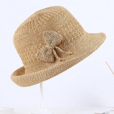 봄 여름 가을 예쁜 여성중년모자 메쉬 페도라형 성인모자 볼륨챙리본 여자 버킷햇 JUN팩토리, 카멜