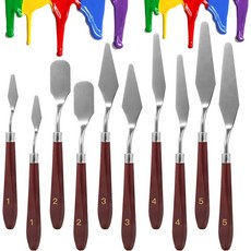 10PCS 팔레트 나이프 스테인리스 스틸 페인팅 세트 유연한 주걱 금속 아티스트 유화 액세서리 색상 혼합 스크레이퍼 캔버스 아크릴 페인팅: CUALORK