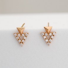 여성용 14K 큐빅 삼각형 귀걸이